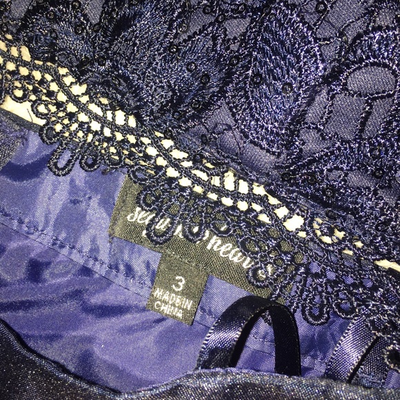 Sequin Hearts Navy Blue Floral Prom Dress - Picture 7 of 7